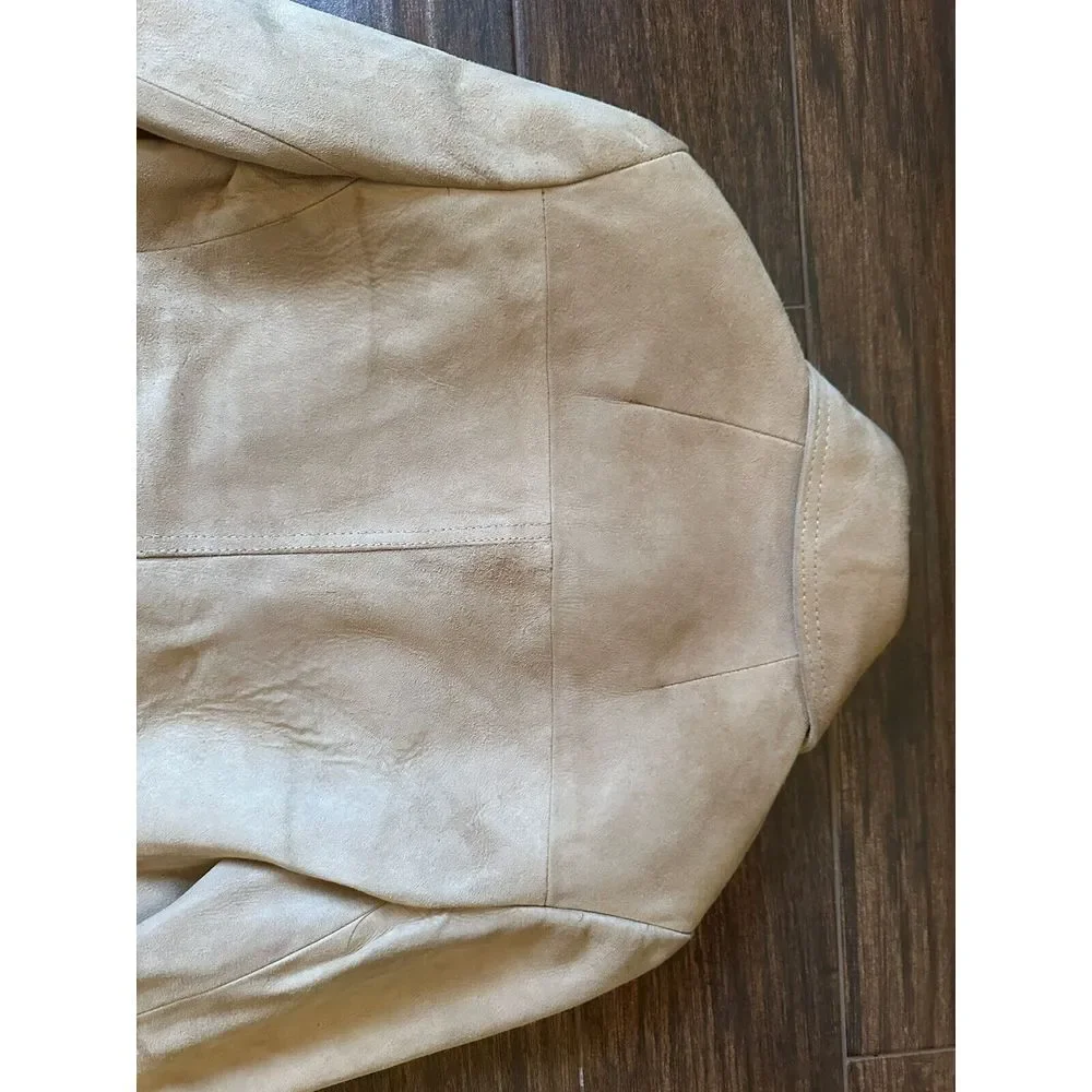 Vtg World Knits Suede Leather Jacket Sz Medium Tan Beige Brown Coat NICE QUALITY